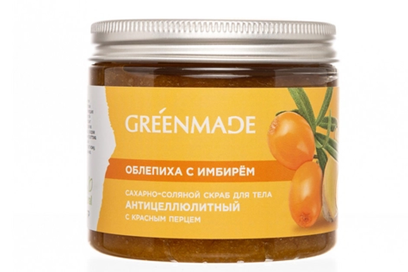 Отзыв об антицеллюлитном сахарно-солевом скрабе для тела GREENMADE «Облепиха с имбирем»