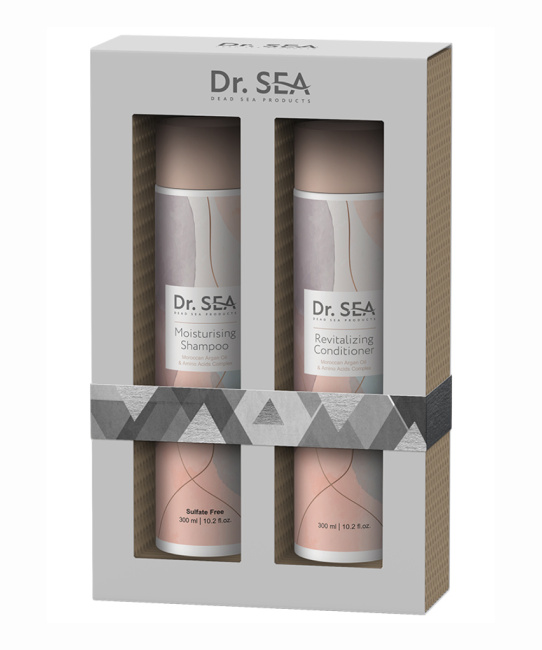 Dr.Sea Набор"DAILY BEAUTY ROUTINE"(Увл.шампунь с марокк.Арг.маслом и компл.аминокисл.,300 мл, Восст.конд.с марокк.Арг.маслом и компл.аминокисл.,300мл), 600мл