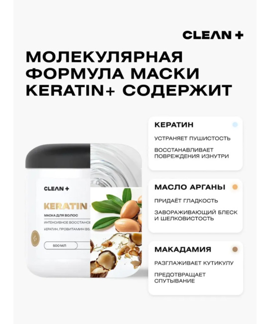CLEANPLUS Маска для волос KERATIN, 500мл (3)
