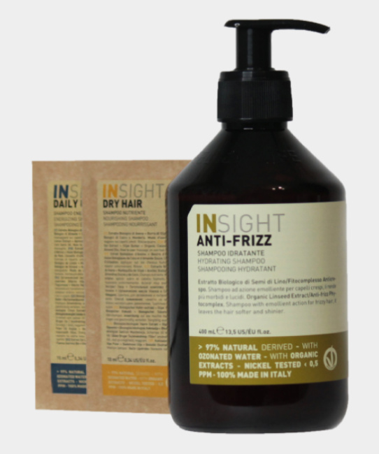 INSIGHT Микс ANTI-FRIZZ: Шампунь разглаживающий для непослушных волос + саше, 400мл