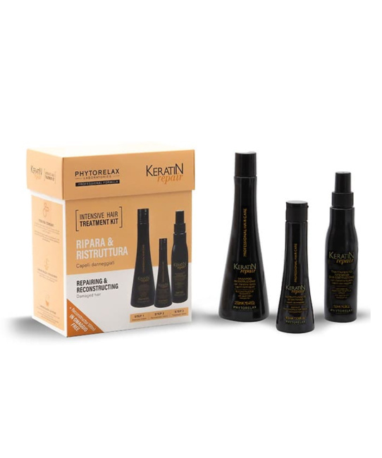 Phytorelax Набор подарочный KERATIN REPAIR BOX (шампунь, спрей, молочко для волос), 500мл (1)