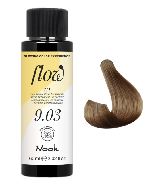 NOOK Краска для волос FLOW demi-permanent hair colour, тон 9.03 (блонд золотистый), 60мл (2)