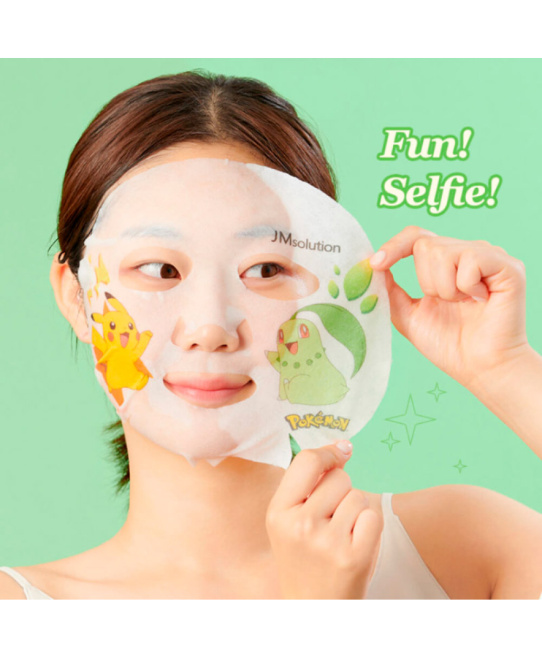 JM Solution Маска тканевая успокаивающая с хауттюйнией Stamp In Heartleaf Mask X Pokemon Chikorita, 30мл (1)