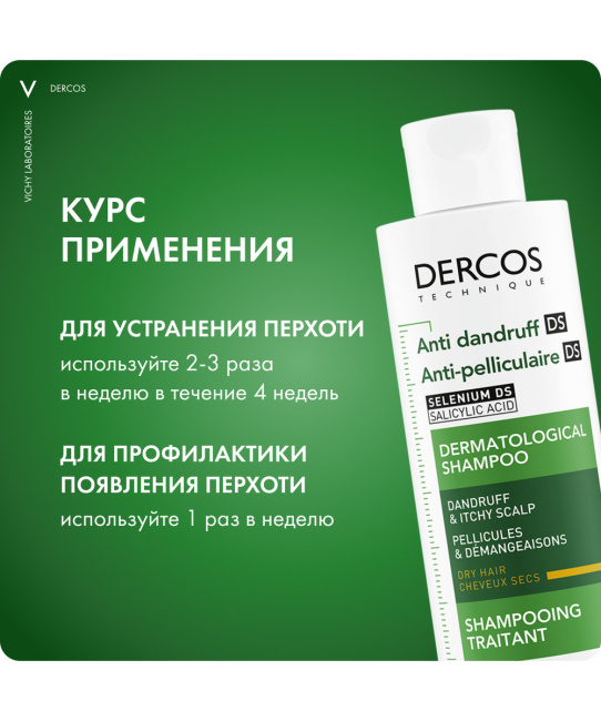 VICHY Шампунь-уход интенсивный для сухих волос Против перхоти, 200мл (5)