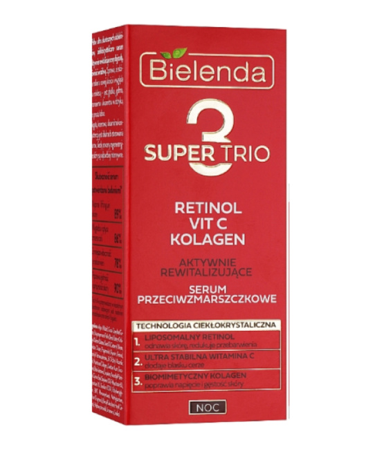 Bielenda Сыворотка против морщин активно восстанавливающая SUPER TRIO RETINOL + VIT C + KOLAGEN, 30мл (2)