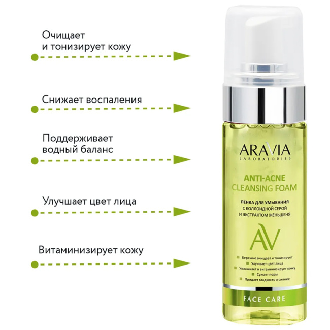 Aravia Professional Пенка для умывания с коллоидной серой и экстрактом женьшеня, 150мл (2)