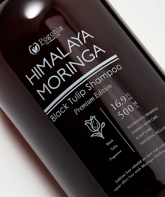 POGONIA Шампунь с маслом моринги для себорегуляции кожи головы и интенсивного блеска волос "Черный тюльпан", 500мл (1)