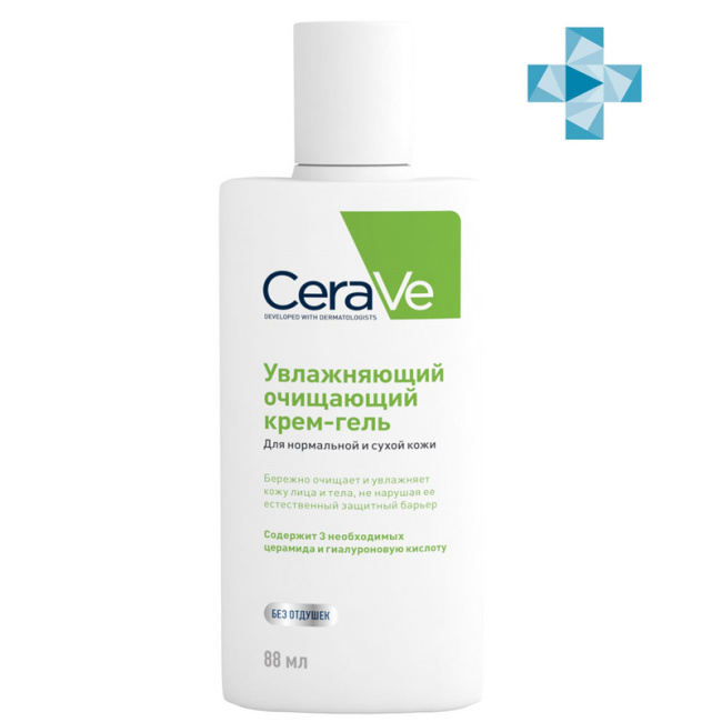 CeraVe Увлажняющий очищающий крем-гель для нормальной и сухой кожи лица и тела, 88мл