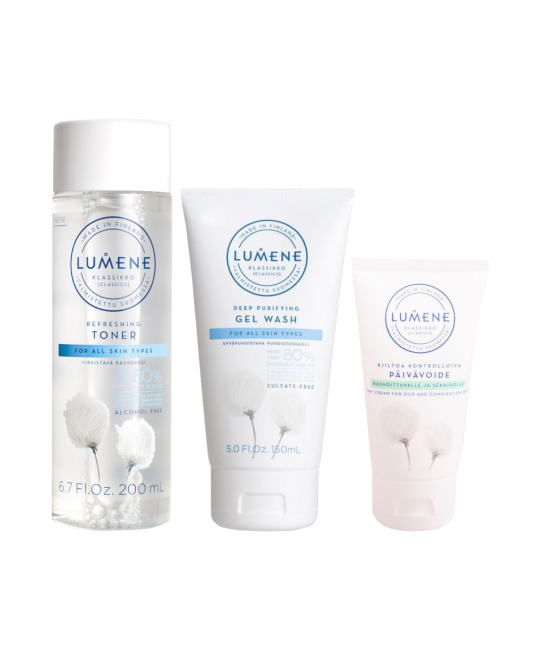 Lumene Набор Lumene Klassiko Тоник+Гель д/умывания+Крем дн д/жирной и комбинир кожи + Авторская подарочная коробка