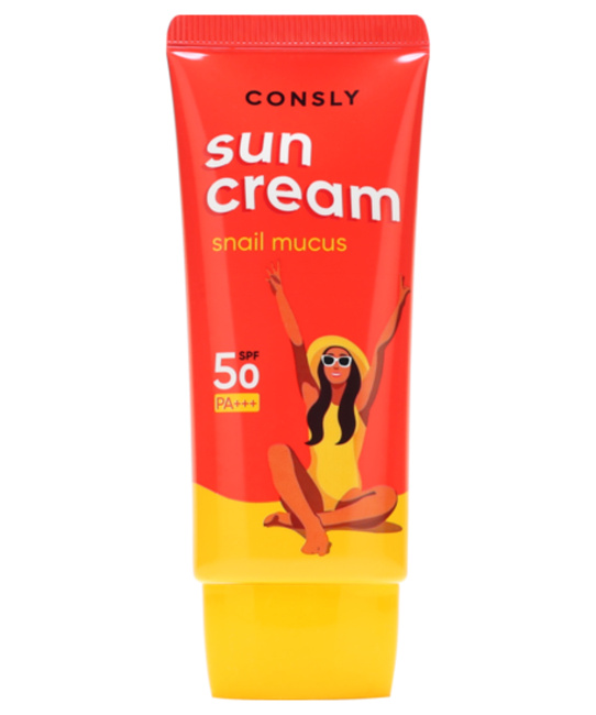 Consly Солнцезащитный крем с муцином улитки SPF 50+/PA+++ для комбинированной и жирной кожи лица, 50мл