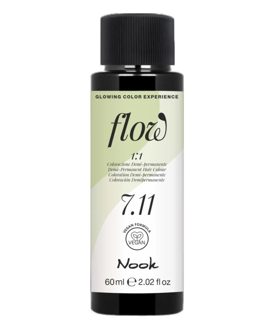 NOOK Краска для волос FLOW demi-permanent hair colour, тон 7.11 (русый интенсивный пепельный), 60мл