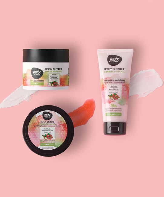 Body Natur Скраб для тела с красными фруктами, гранатом и драгон фруктом, 200мл (1)