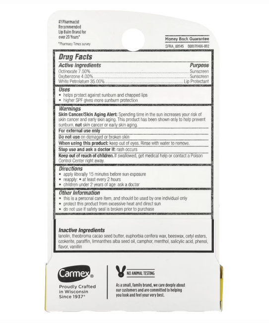 Carmex Бальзам для губ классический SPF 15 в стике, 4.25г (3)