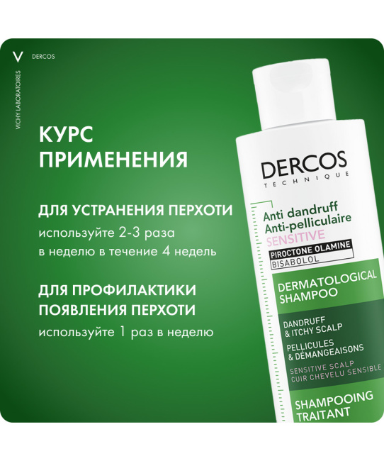 VICHY Шампунь-уход интенсивный для чувствительной кожи головы склонной к зуду Против перхоти, 200мл (4)