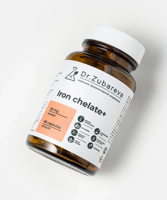 Dr. Zubareva Железо бисглицинат хелат (Iron chelate+) 400 mg, 60 капсул, 160г (3)
