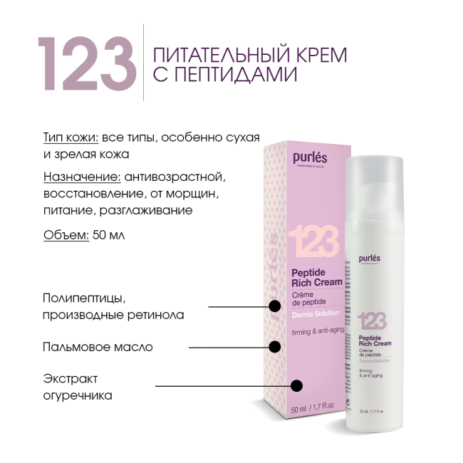 Purles Питательный крем для лица с пептидами 123, 50мл (1)