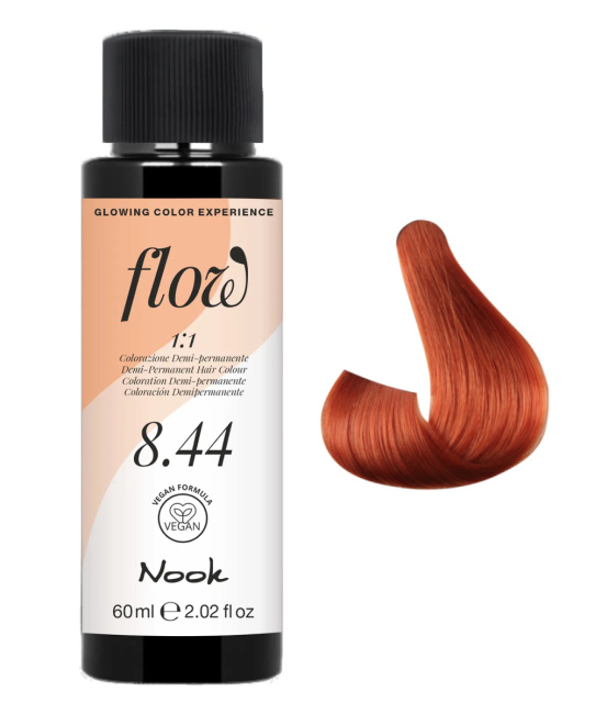 NOOK Краска для волос FLOW demi-permanent hair colour, тон 8.44 (светло русый медный интенсивный), 60мл (2)