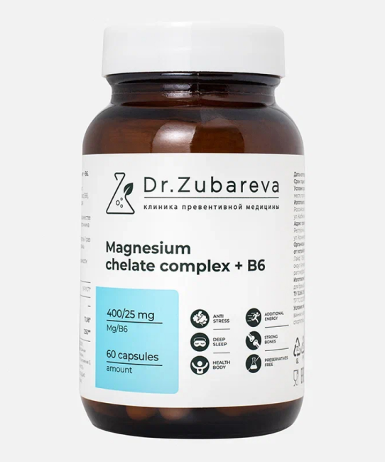Dr. Zubareva Магний хелат 400 мг + B6, 60 капсул, 290г (1)