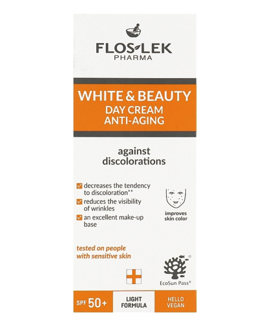Floslek Крем дневной антивозрастной для защиты от изменений тона кожи SPF 50+ WHITE & BEAUTY DAY CREAM ANTI-AGING AGAINST DISCOLORATIONS, 30мл (3)