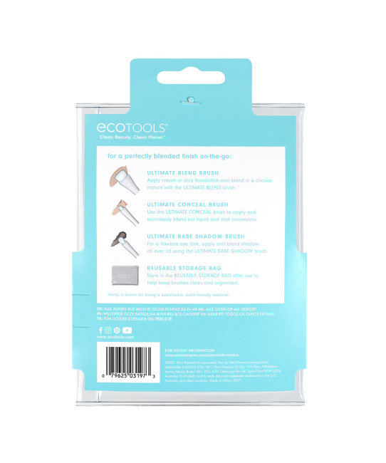 EcoTools Набор мини-кистей для макияжа с косметичкой 360 Ultimate, 3шт (2)