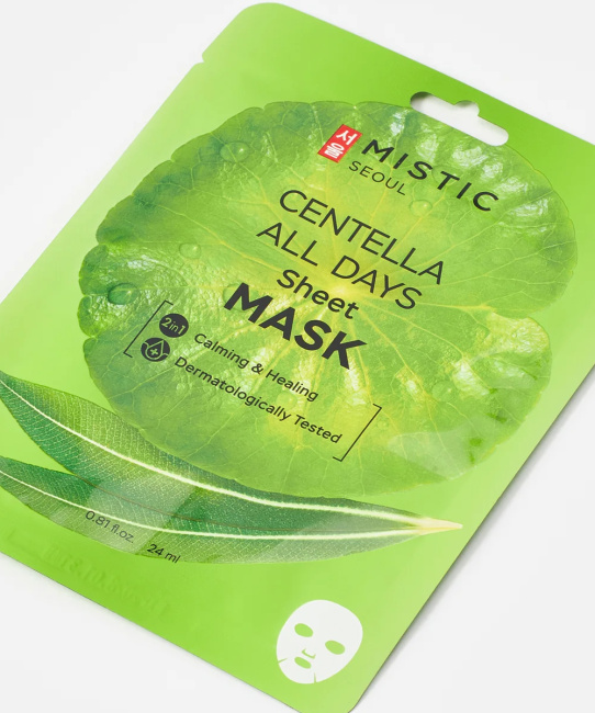 MISTIC MISTIC CENTELLA ALL DAYS Sheet mask Тканевая маска для лица с экстрактом цeнтеллы азиатской, 24мл	, 24мл (1)