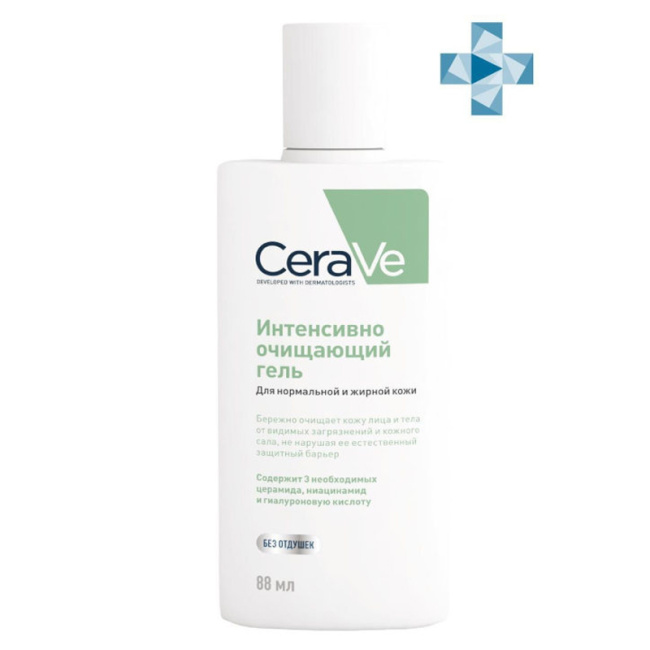 CeraVe Гель очищающий для нормальной и жирной кожи лица, 88мл