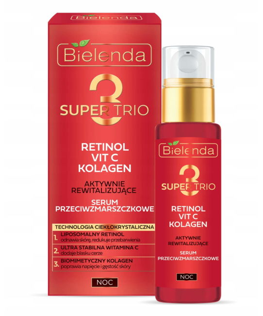 Bielenda Сыворотка против морщин активно восстанавливающая SUPER TRIO RETINOL + VIT C + KOLAGEN, 30мл (1)