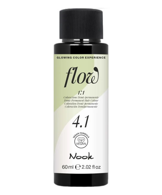 NOOK Краска для волос FLOW demi-permanent hair colour, тон 4.1 (темный шатен пепельный), 60мл