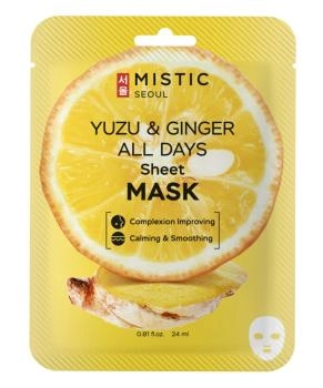 MISTIC MISTIC YUZU & GINGER ALL DAYS Sheet MASK Тканевая маска для лица с экстрактами имбиря и юдзу, 24 мл	, 24мл