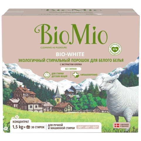 BioMio BioMio Порошок стиральный экологичный для белого белья, 1,5 кг, 1500гр