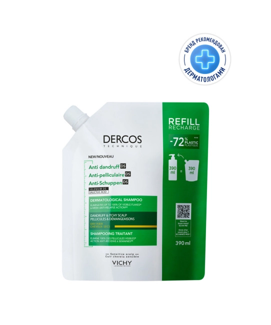 VICHY Vichy Шампунь-уход интенсивный для сухих волос Против перхоти DS рефил Dercos Technique, 390 мл, 390мл (2)
