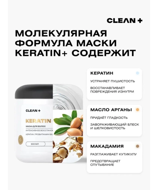 CLEANPLUS Маска для волос KERATIN, 500мл (3)