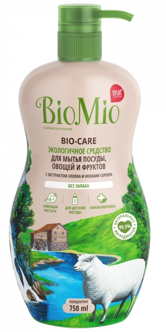 BioMio Средство для мытья посуды экологичное "Без запаха", 750мл