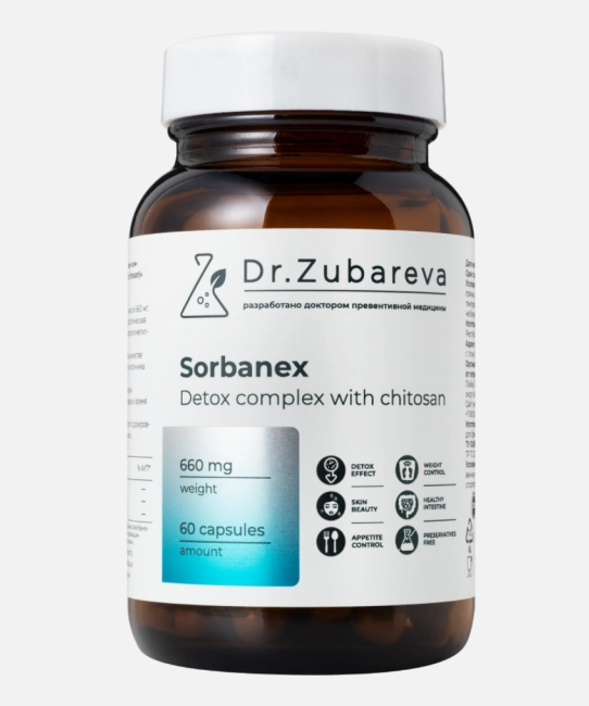Dr. Zubareva Сорбанекс (детокс-комплекс с хитозаном), 60 капсул, 290г (1)