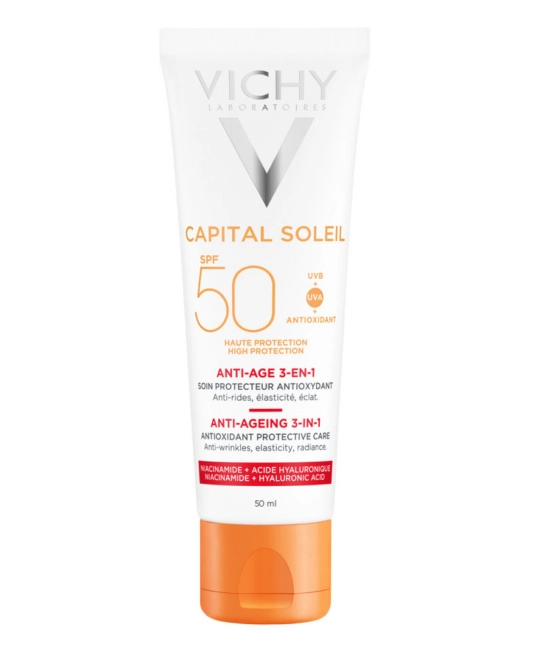 VICHY Антивозрастной солнцезащитный крем 3 в 1 с антиоксидантами SPF 50, 50мл