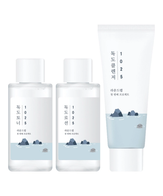 Round Lab Увлажняющий набор 1025 DOKDO ON THE GO KIT (пенка для умывания, тоник, лосьон), 150мл (1)