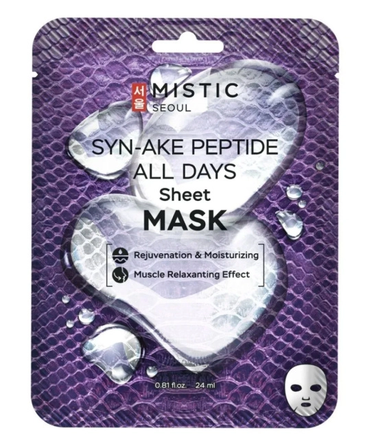 MISTIC MISTIC SYN-AKE PEPTIDE ALL DAYS Sheet MASK Тканевая маска для лица с пептидом змеиного яда, 24 мл	, 24мл