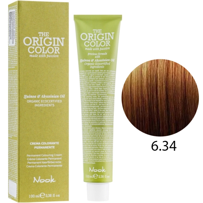 NOOK Крем-краска для волос 6.34 Золотисто-медный темный блонд / Dark Blonde Golden Copper, 100мл (1)