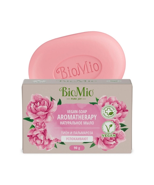 BioMio Мыло натуральное Пион и эфирное масло Пальмарозы, 90г (1)