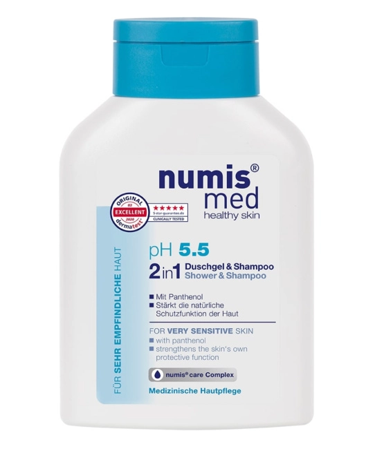 Numis med Гель для душа и шампунь 2в1 с пантенолом для чувствительной кожи pH 5,5 SENSITIVE, 200мл