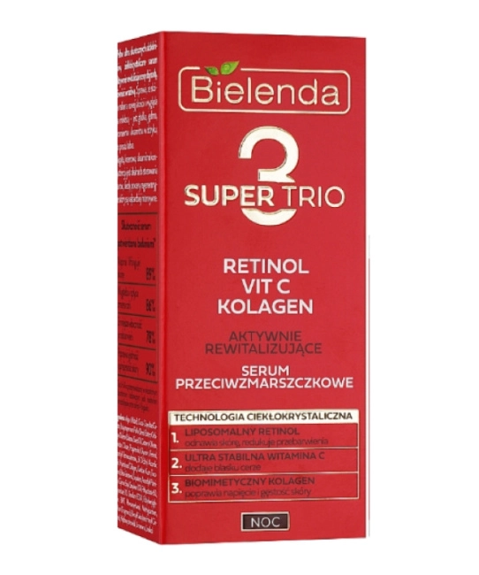 Bielenda Сыворотка против морщин активно восстанавливающая SUPER TRIO RETINOL + VIT C + KOLAGEN, 30мл (2)
