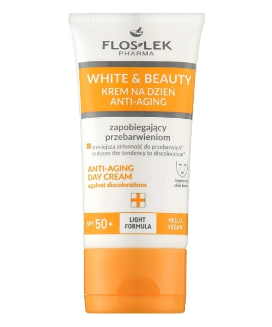 Floslek Крем дневной антивозрастной для защиты от изменений тона кожи SPF 50+ WHITE & BEAUTY DAY CREAM ANTI-AGING AGAINST DISCOLORATIONS, 30мл