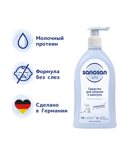 Sanosan Средство для купания и шампунь с молочным протеином, 500мл (1)