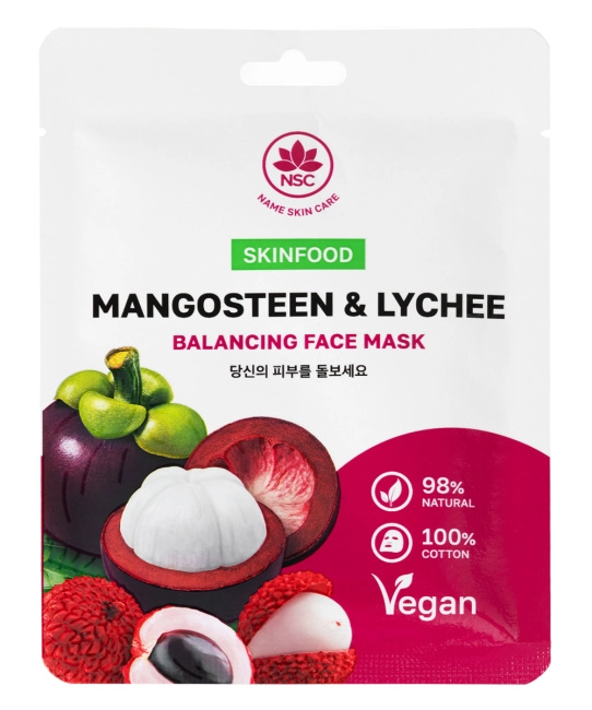 NAME SKIN CARE Маска тканевая для лица мангостин и личи SKINFOOD, 22мл