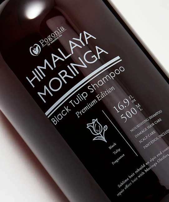 POGONIA Шампунь с маслом моринги для себорегуляции кожи головы и интенсивного блеска волос "Черный тюльпан", 500мл (1)