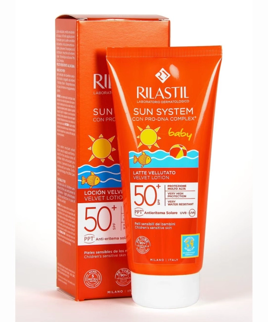 Rilastil Лосьон бархатистый для лица и тела для детей SPF50+ SUN SYSTEM BABY, 200мл (1)