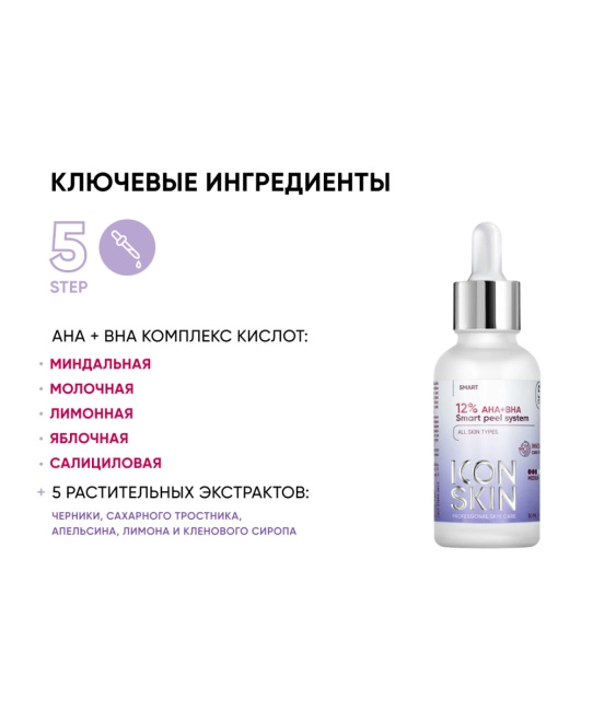 Icon skin Cмарт пилинг-система 12% AHA+BHA  / 12% AHA+BHA, 30мл (1)