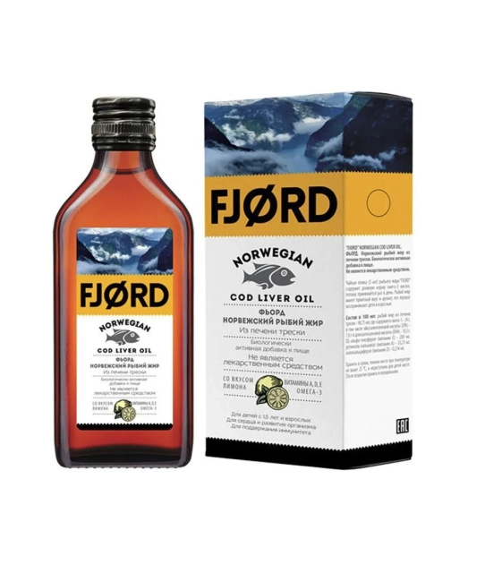 FJORD Норвежский рыбий жир из печени трески со вкусом Лимона, 100мл (4)