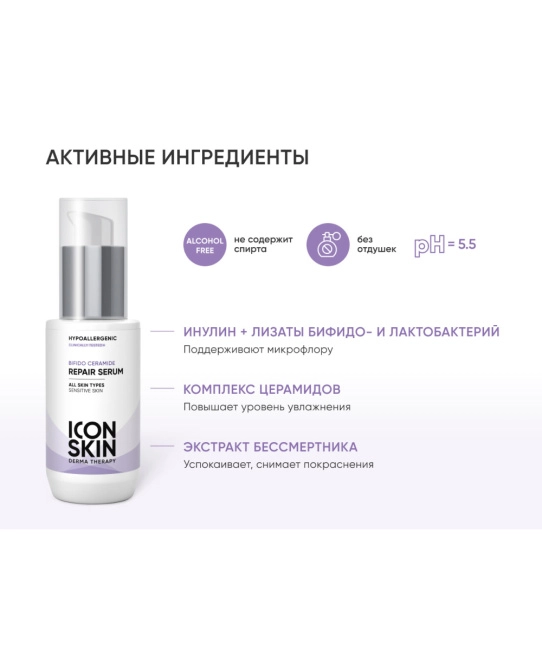 Icon skin Восстанавливающая сыворотка для лица с комплексом церамидов и пребиотиков, 30мл (2)