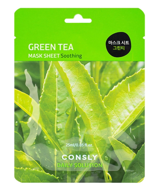 Consly Тканевая маска для лица с экстрактом листьев зелёного чая, 25мл